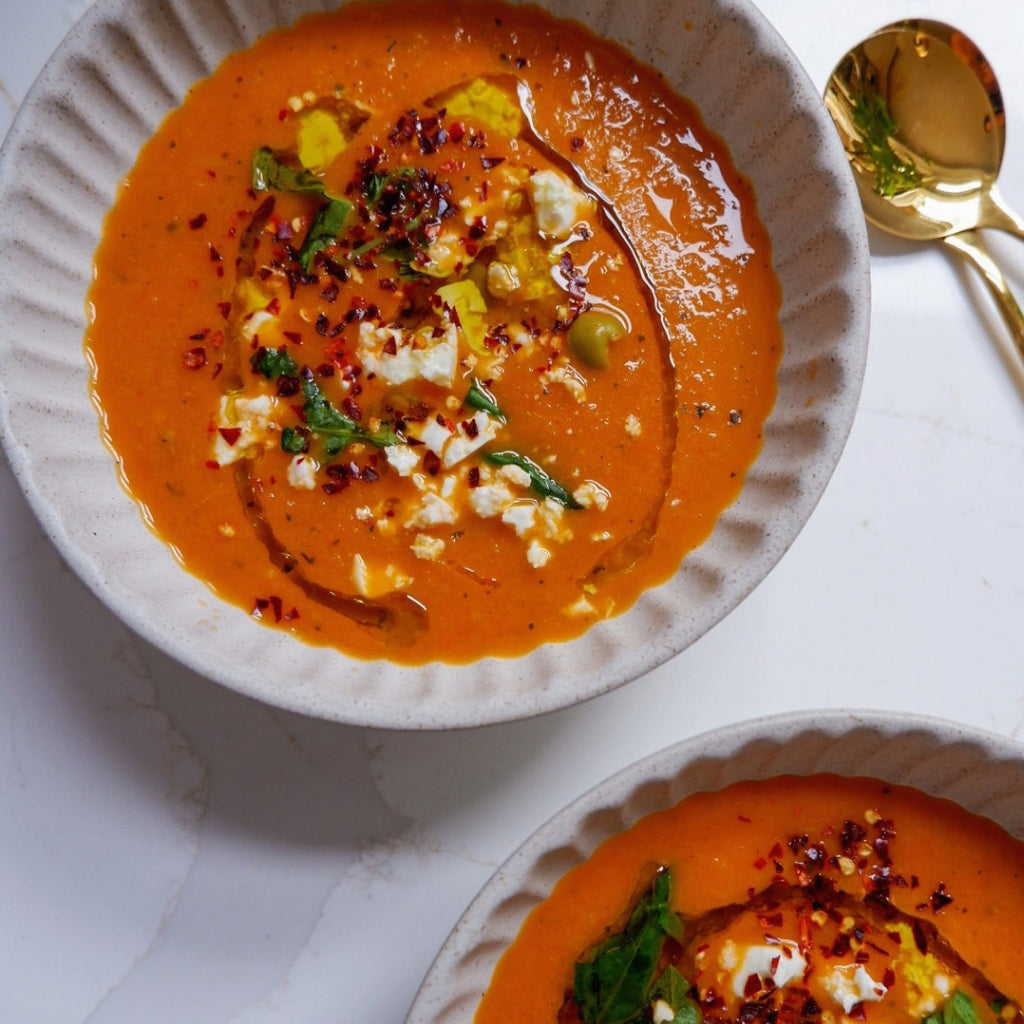 CHILLED TOMATO SOUP & WHIPPED FETA DIP