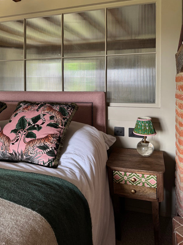 Maidstone - we designed this bespoke room divider with reeded glass as a new wall between the bedroom and the ensuite. Spray-finished in Farrow & Ball Stony Ground