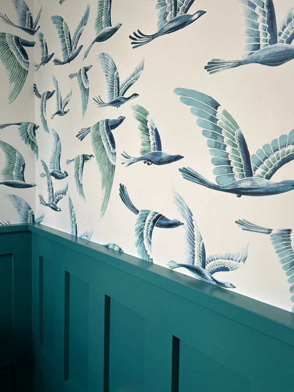 Reigate 2 - sneaky-peek of new panelling and wallpaper in the cloakroom