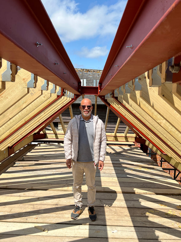 Maidstone - Robert inspecting the complex steel work on the extension